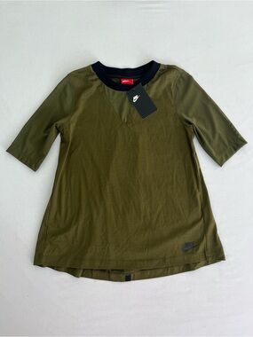 Nike Women's Bonded Half Sleeve Olive Green Mesh Pleated Active Top Shirt XS NEW